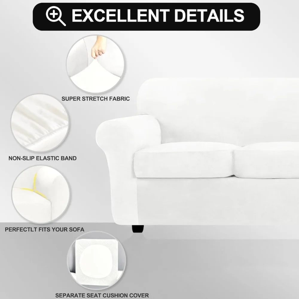 FestiCorp Velvet Sofa Covers for 3 Seat Cushion Couch Sofa Slipcovers, Stretch 4